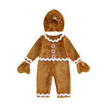 (18-24 Months, Coffee) Costume da omino di pan di zenzero per neonati, tuta in pile con cappello e guanti per Natale e Halloween.