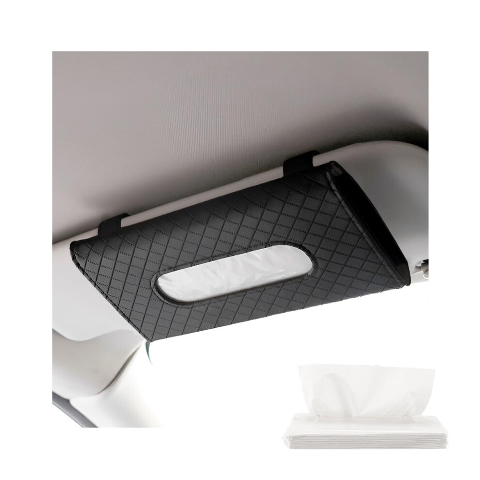 Leather Car Sun Visor Tissue Holder With Onehanded Access, Dual Storage, Secure Clip, Black 9771547180449