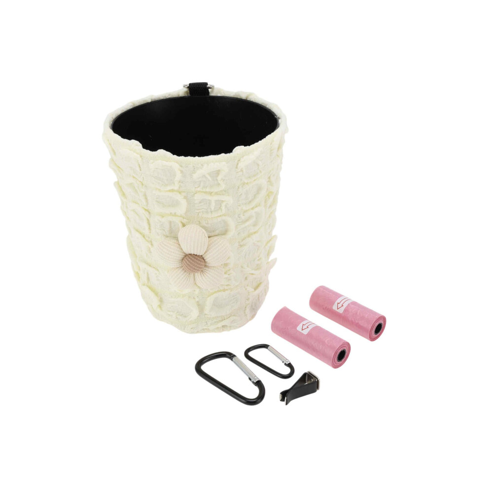 Car Trash Can Oval Flower Fabric Garbage Bag With Hook For Back Seat Universal Fit White 9169991201139