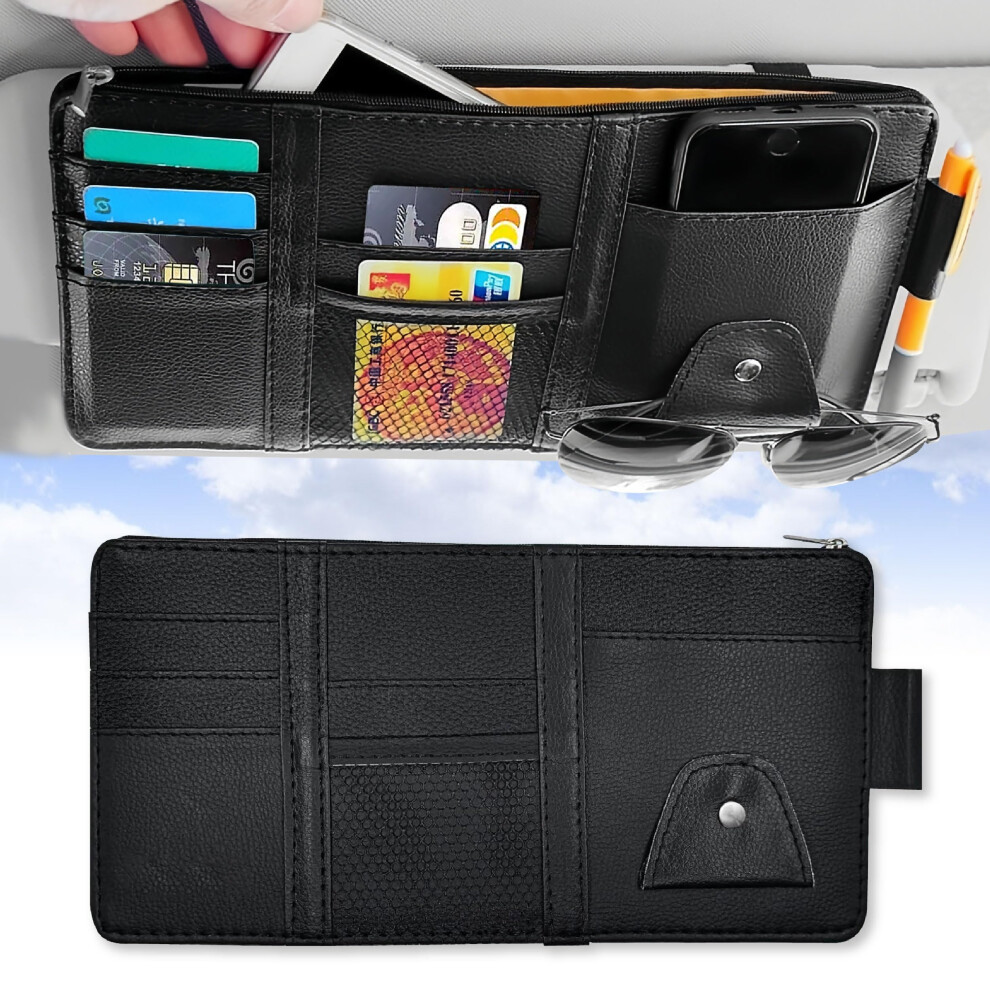 Car Sun Visor Organizer Leather Storage Pouch With Zipper Pocket For Sunglasses And Documents 9771547180579