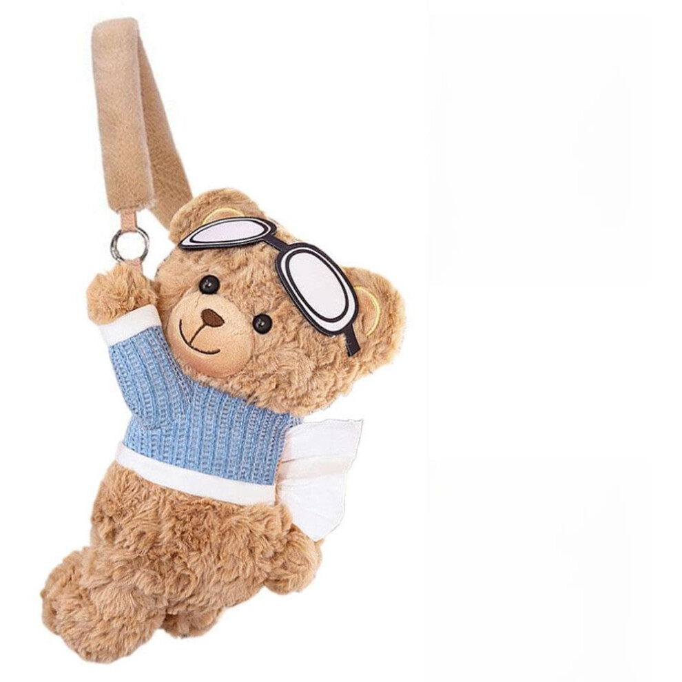 2 In 1 Plush Car Tissue Holder With Builtin Trash Can, Cute Bear Animal Style Organizer Brown 9169991201375