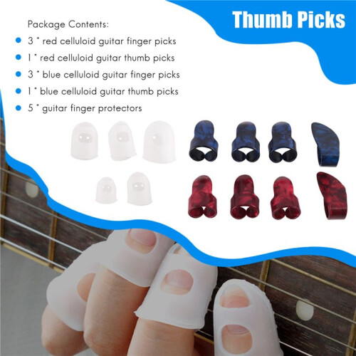 Kit per Chitarra Include 8 Pezzi per Chitarra e Plettri (In Celluloide Blu e Metallo), 5 Pezzi Protezioni per Chitarra Trasparente 1