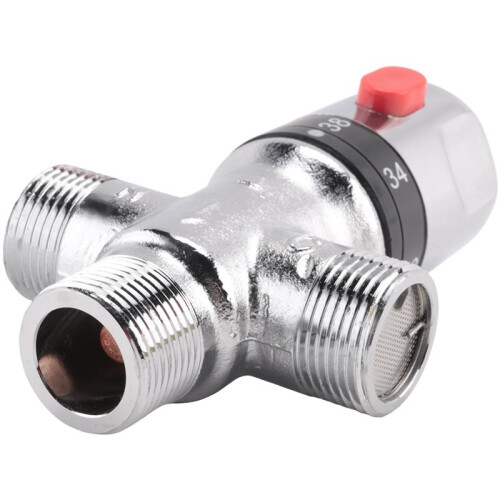 Solid Copper 3-Way Thermostatic Mixing Valve 3/4 Inch Solar Water Heater Valve Regulating Temperature Control Valve 1