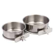 2-Pack Bird Feeding Cups with Clamp Stainless Steel Food Water Bowls Dish Feeder for Cockatiel, Conure, Budgies, Parakeet , Macaw, Small