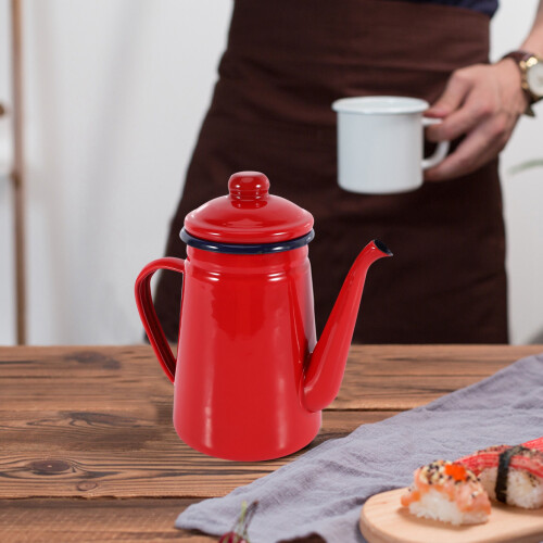 1.1L Enamel Coffee Pot Hand Tea Kettle Induction Cooker Gas Stove Universal Red 1