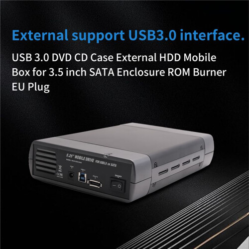 USB 3.0 DVD CD Case External HDD Mobile Box for 3.5 inch  Enclosure ROM Burner EU Plug 2
