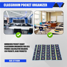 Numbered Pocket Chart Classroom Organizer for Cell Phones Calculator Holders (30 Pockets, Pockets)