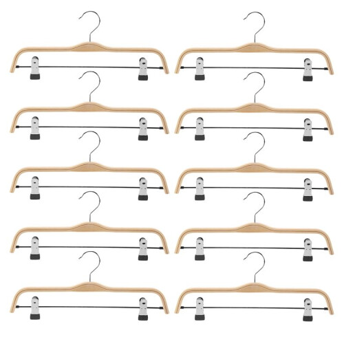 10 Pack Solid Finish Holz Hosen / Rock Kleider BüGel mit Anti-Rost Clips Kleider BüGel
