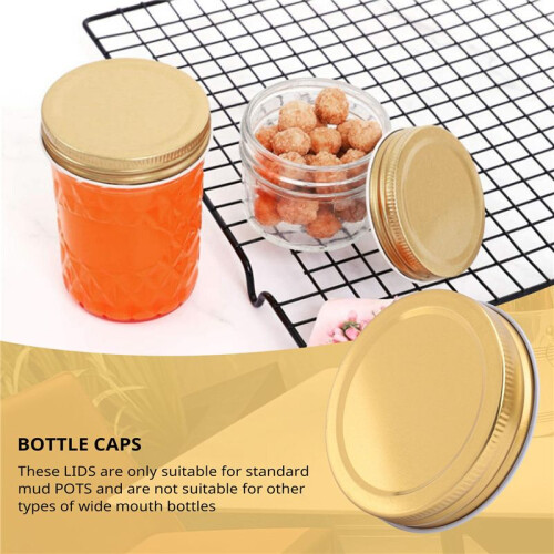 24 Packs Jar Lids Regular Mouth Leak Proof Secure Storage Solid Caps (Gold) 2