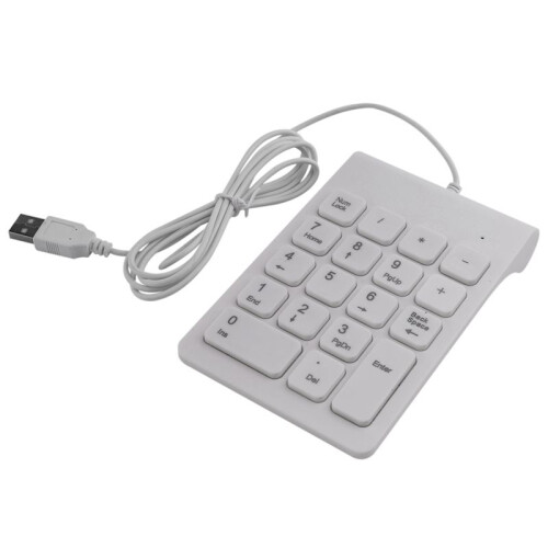 USB Wired Numeric Keypad Numpad 18 Keys Digital Keyboard for Accounting Teller Laptop Windows Android Notebook Tablets PC (White)