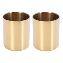 2-Piece Pencil Cup Holder Pen Pot Makeup Brushes Holder Desk Stationery Organizer Stainless Steel (Gold)