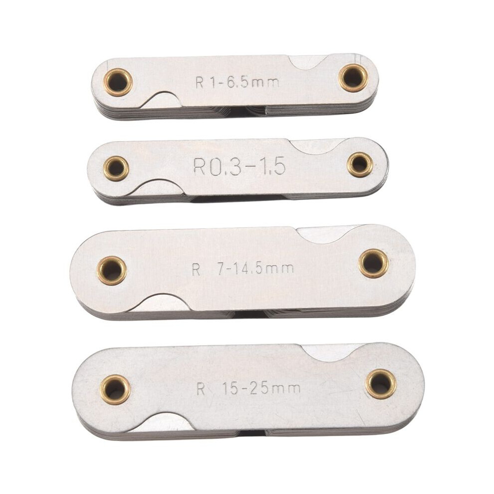 Radius Gauge Set,4Pcs Stainless Steel Radius Fillet Gauge Measuring Tool (R0.3-1.5/ R1-6.5/ R7-14.5/ R15-25) 6031075797117