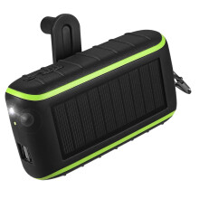 Solar Charger, 8000mAh Portable Hand Crank Phone Charger 2 USB Solar Power Bank with LED Flashlight, Carabiner