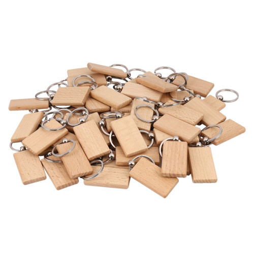 50 Blank Wooden Keychain Rectangular Engraving Key ID Can Be Engraved DIY