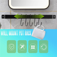 Wall Mount Pot Rack,435mm Industrial Hanging Rail Kitchen Utensils Hanger Organiser,Lid Holder,with 10x S Hooks,Black