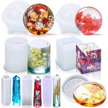 8 Stuks Siliconen Epoxyhars Gietkunstvormen Omvatten Rond, Vierkant, Bol, Hanger, Onderzetter voor Doe-Het-Zelf-Sieraden, Bloempot