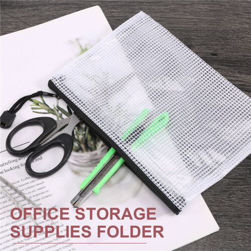 18Pcs Mesh Zipper Pouch Document Bag, 8 Assorted Size, Waterproof Plastic Zip File Folders, Multipurpose for Office,Home
