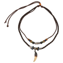 Colar Tribal de Couro para Mulheres e Homens Estilo BoêMio Vintage MiçAngas éTnicas Gargantilha TrançAda AjustáVeis Camadas Duplas
