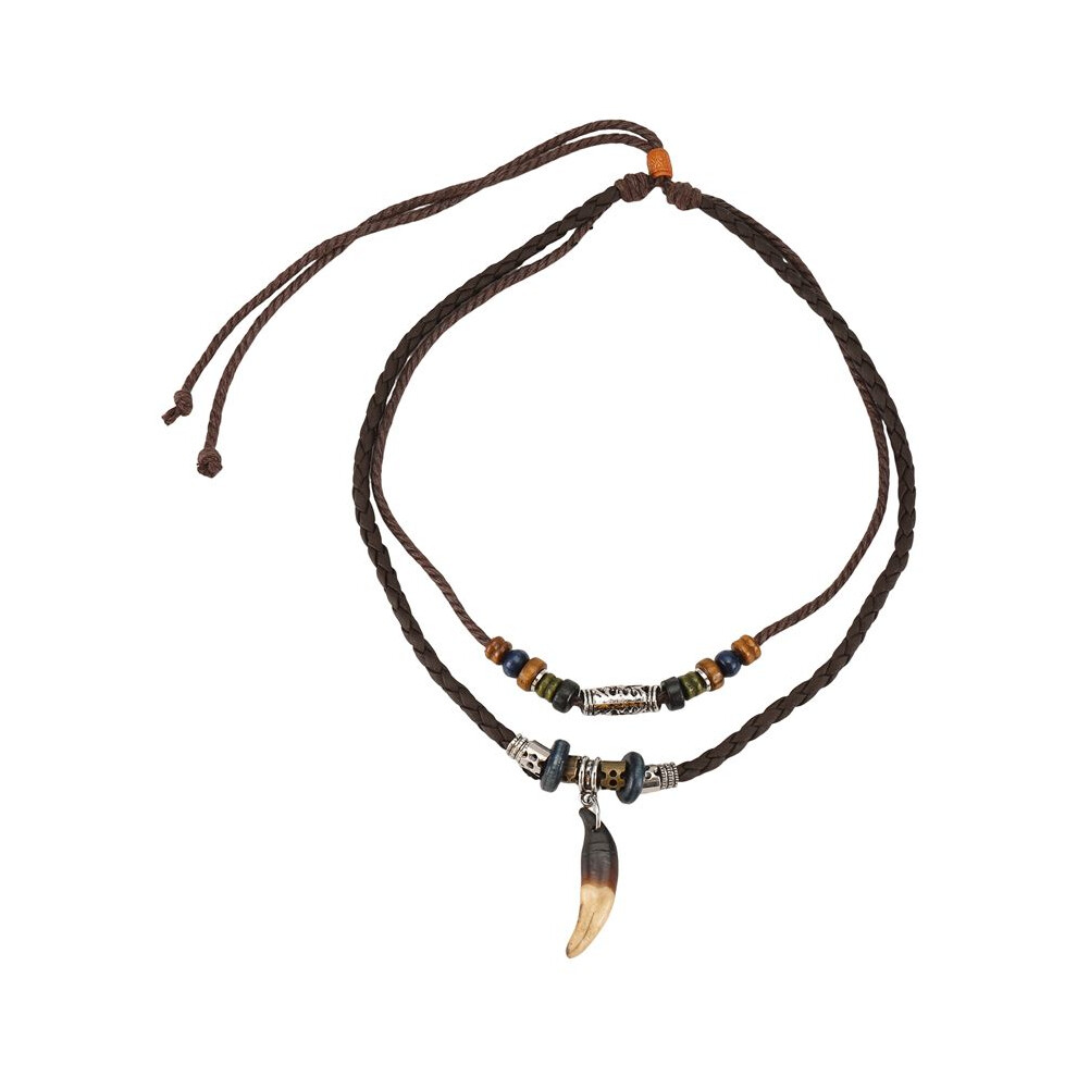 Leather Tribal Necklace For Women And Men Vintage Bohemian Style Ethnic Beads Choker Braided Adjustable Double Layers 4713306092759