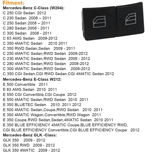 Window  Button Covers for   W204 W212 C E Glk Class, Front Left+Right Window  Repair Button Caps 1