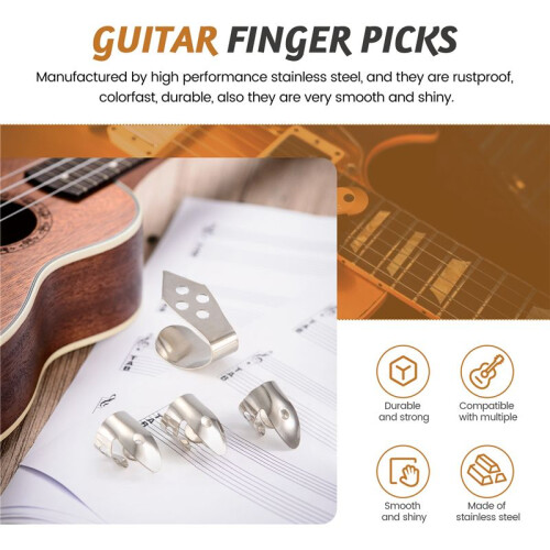 4St Metall Tumfinger Gitarrval i Rostfritt StåL för Akustisk Gitarr Banjo Ukulele 1