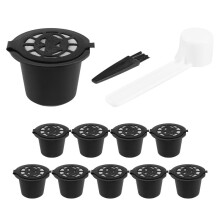 10 StüCk Wiederverwendbare NachfüLlbare Kaffeekapselfilter für mit LöFfelbüRste KüChenzubehöR Kaffeefilter Schwarz