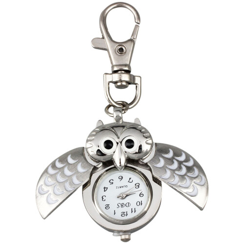 RelóGio de Bolso Coruja com Chaveiro 40 X 25 Mm Prata