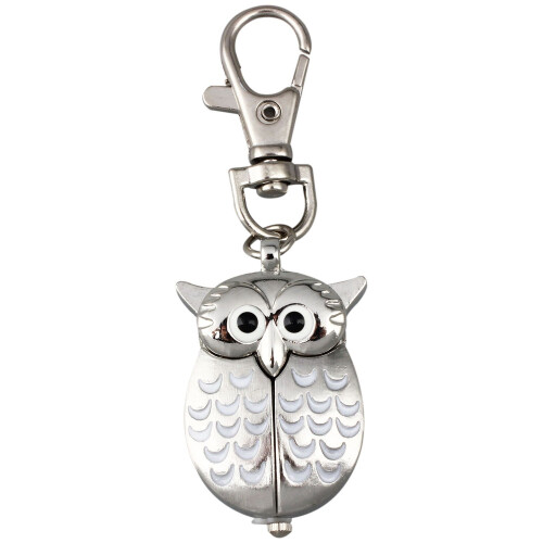 Owl Pocket Watch with Key Chain 40 x 25 mm Silver 2