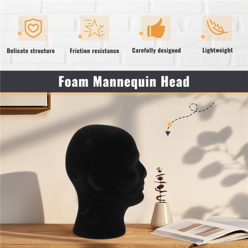 Polystyrene Black Foam Men Model Mannequin  Dummy Stand Shop Display Hat, 2 x BLACK 1