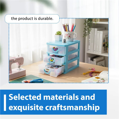translucent Drawer type plastic Storage Box（Blue 3 Layers） 2