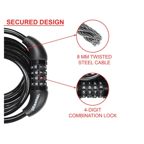 Master Lock Master Lock Self Coiling Combination Cable 1.8m X 8mm 2