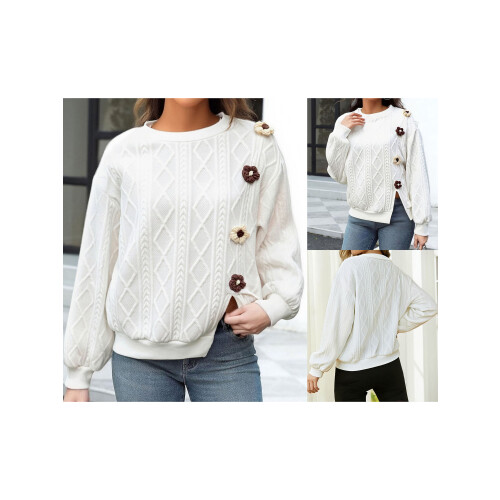 (XL, White) Γυναικείο Φθινοπωρινό Φούτερ Στρογγυλή Λαιμόκοψη 1