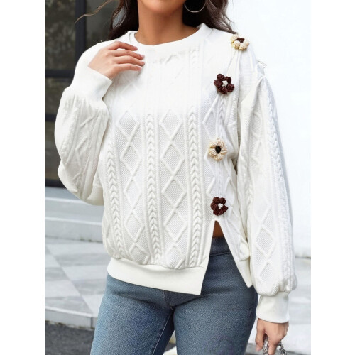 (XXL, White) Γυναικείο Φθινοπωρινό Φούτερ Στρογγυλή Λαιμόκοψη 2