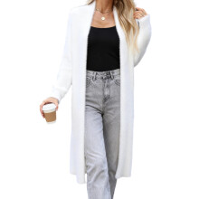 (One Size, White) Gilet long en maille pour femme, couleur unie, duveteux, coupe ample, pull léger