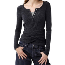 (M, Dark Grey) Chemises à manches longues et coupe ajustée pour femmes, mi-boutonnées, style automne, couleur unie tendance