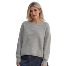 (S, Silver) Pull ample pour femme, coupe tendance, décontracté, couleur unie, col rond, manches longues, en maille