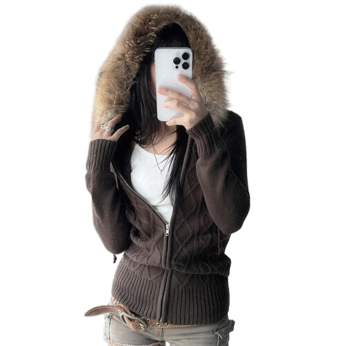 (M, Dark Brown) Γυναικεία Φούτερ με Πλεκτές μπλούζες