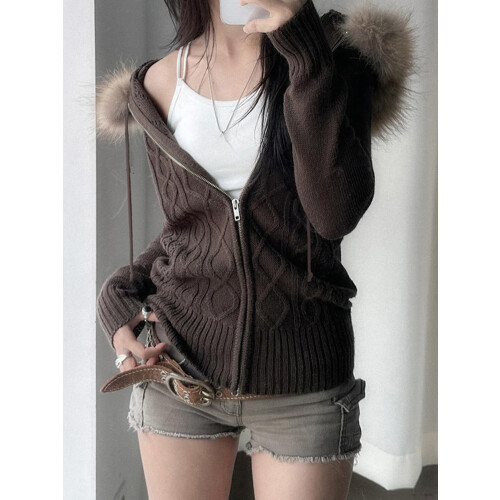 (M, Dark Brown) Γυναικεία Φούτερ με Πλεκτές μπλούζες 2
