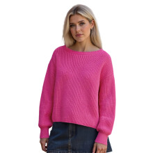 (L, Rose Red) Pull ample pour femme, coupe tendance, décontracté, couleur unie, col rond, manches longues, en maille