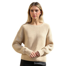 (M, Beige) Pull ample pour femme, coupe tendance, décontracté, couleur unie, col rond, manches longues, en maille