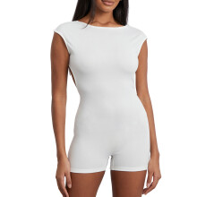 (S, White) Tuta corta da donna a tinta unita con maniche a 1/4, estiva, senza schienale, slim fit, casual, da discoteca.