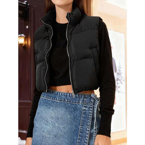 (M, Black) Γυναικείο αμάνικο καπιτονέ μοντέρνο casual. 2