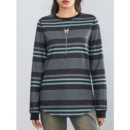 (M, Stripe) Γυναικεία μακριά μανίκια streetwear, άνοιξη-φθινόπωρο 2