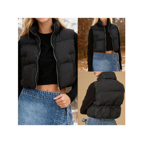 (M, Black) Γυναικείο αμάνικο καπιτονέ μοντέρνο casual. 1
