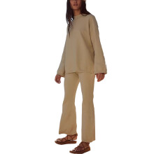(XL, White) Ensemble femme : haut en maille à manches longues, col montant et pantalon évasé. Vêtement d'intérieur.