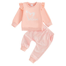 (3-4 Years, Pink) Herbstoutfit für Kleinkinder Mädchen: Langarm-Sweatshirt mit Herzmuster und lange Hose (2-teiliges Set)