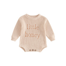 (3-6 Months, Beige) Vauvan neulepusero, pitkähihainen, pyöreä kaula-aukkoinen, kirjainkirjontainen neulottu body, vauvan talviasu