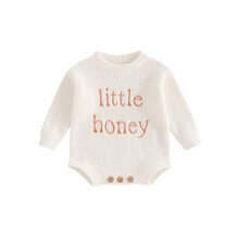 (6-9 Months, White) Vauvan neulepusero, pitkähihainen, pyöreä kaula-aukkoinen, kirjainkirjontainen neulottu body, vauvan talviasu