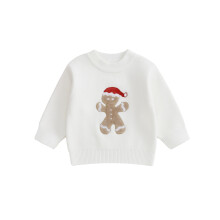 (0-6 Months, White) Weihnachtspullover für Mädchen und Jungen, langärmelig, Rundhalsausschnitt, mit Lebkuchenmann-Stickerei