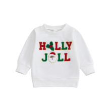 (0-6 Months, White) Baby-Weihnachtspullover mit Weihnachtsmann und Stechpalmenblatt, Langarm-Pullover für Kleinkinder, Winteroberteile